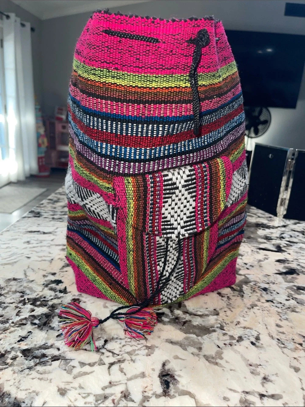 Boho Multicolor Woven Tote Bag - Pink Striped Shoulder Bag